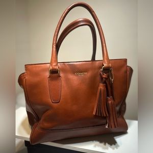 COACH CANDACE LEGACY BROWN LEATHER TASSLED Purse